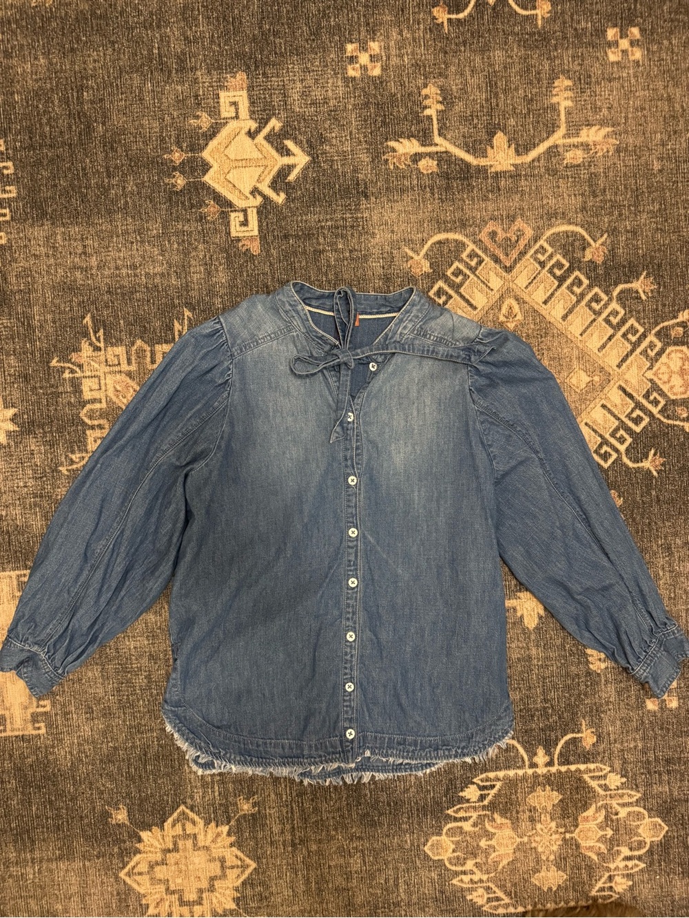 Pilcro Denim Button-Down Peasant Shirt - Blue